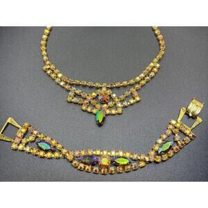 Vintage AB and Topaz Rhinestone Necklace and Bracelet SET